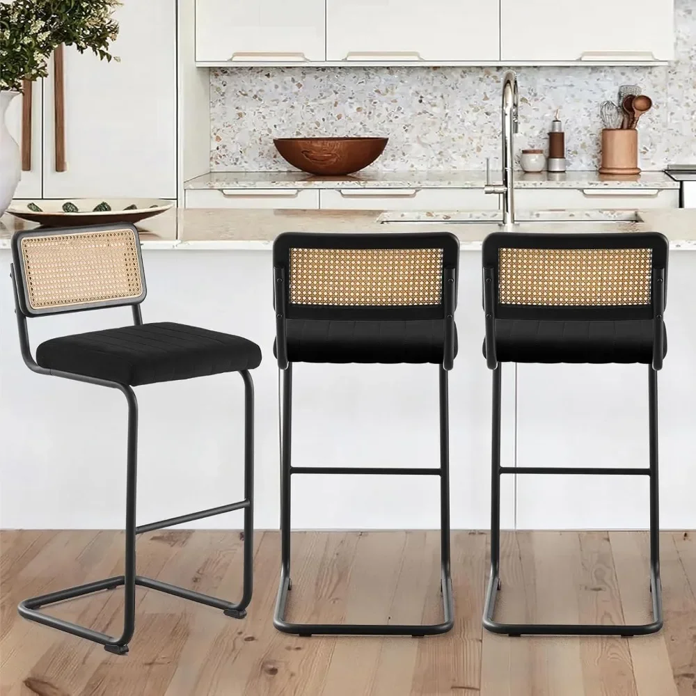 Bar stools Velvet cushion cushion Comfortable and Soft Adopting a sturdy S-shaped metal frame Black bar chair