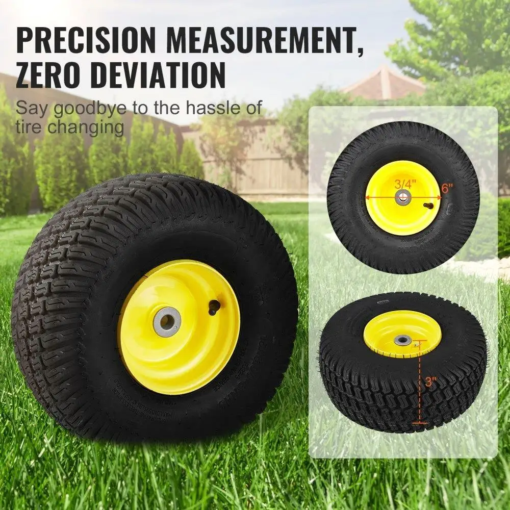 Lawn Mower Tires with Rim, 1 for X6 -6" Tubeless Tractor Tires, 2-Pack Tire and Wheel Assembly, S-Turf Pneumatic Tires, 3"