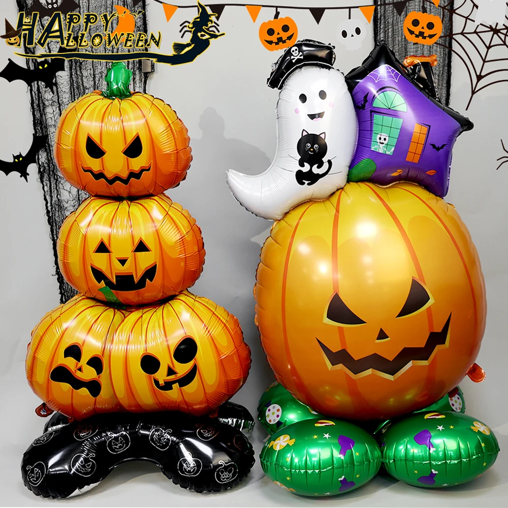 Standing Aluminum Foil Balloon Baby Toys Holiday Party 4D Inflatable Balloon Halloween Decorations Witch Ghost Pumpkin