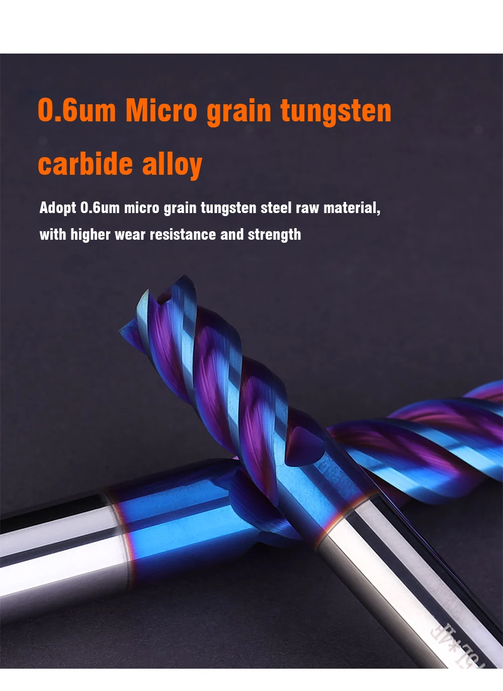 4-schneidiger HRC65 Hartmetall-Schaftfräser, Legierungs-Hartmetallfräser, Wolframstahl-Fräser, CNC-Schneidwerkzeuge für Stahl – Detail 5