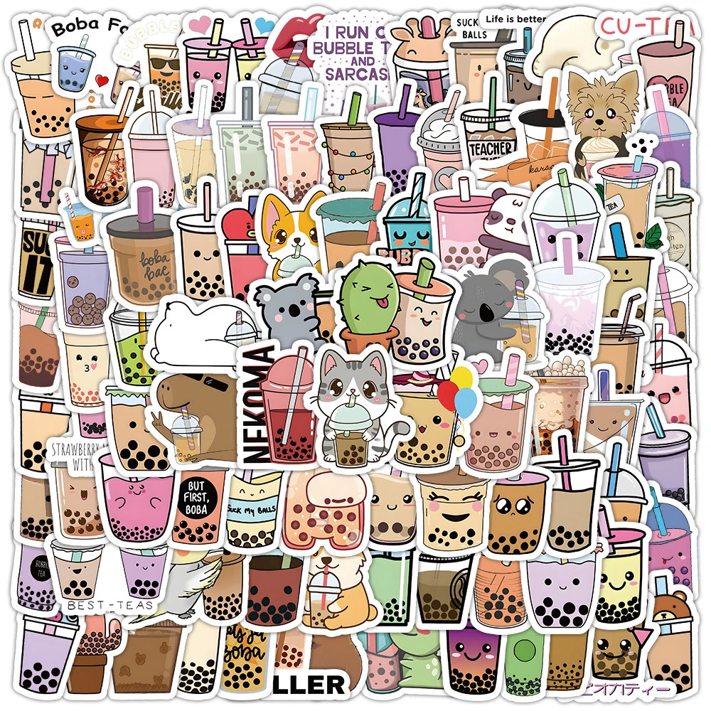 10/30/50/100pcs Kawaii Pearl Milk Tea Stickers for Laptop Phone Luggage Boba Bubble Teas Cartoon Decals Cute Sticker Wholesale