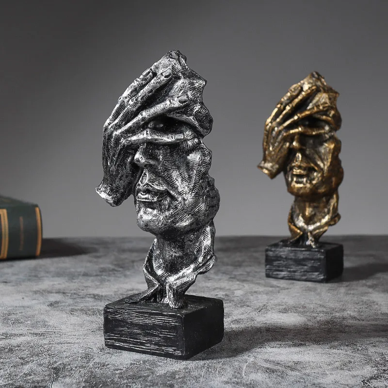 Creative Vilead Three Piece Abstract Sculpture Resin Silent Gold Statue Black Sand Office BookshelfDesktopDecoration Rack Statue