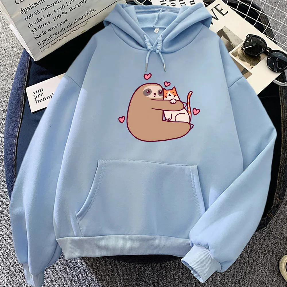 Faultier Katze Waschbär Hoodies Frauen Männer Kleidung Grafik Gedruckt Cartoon Sweatshirts mit Fleece Kapuzen Pullover Winter Warme Outfits