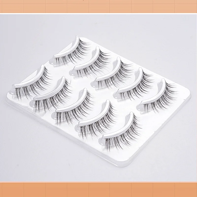 5pairs Natural False Eyelashes Thin Band Short HandMade Lighte Soft EyelashCosplay Korean Fashion Wispy Extension Makeup Tools