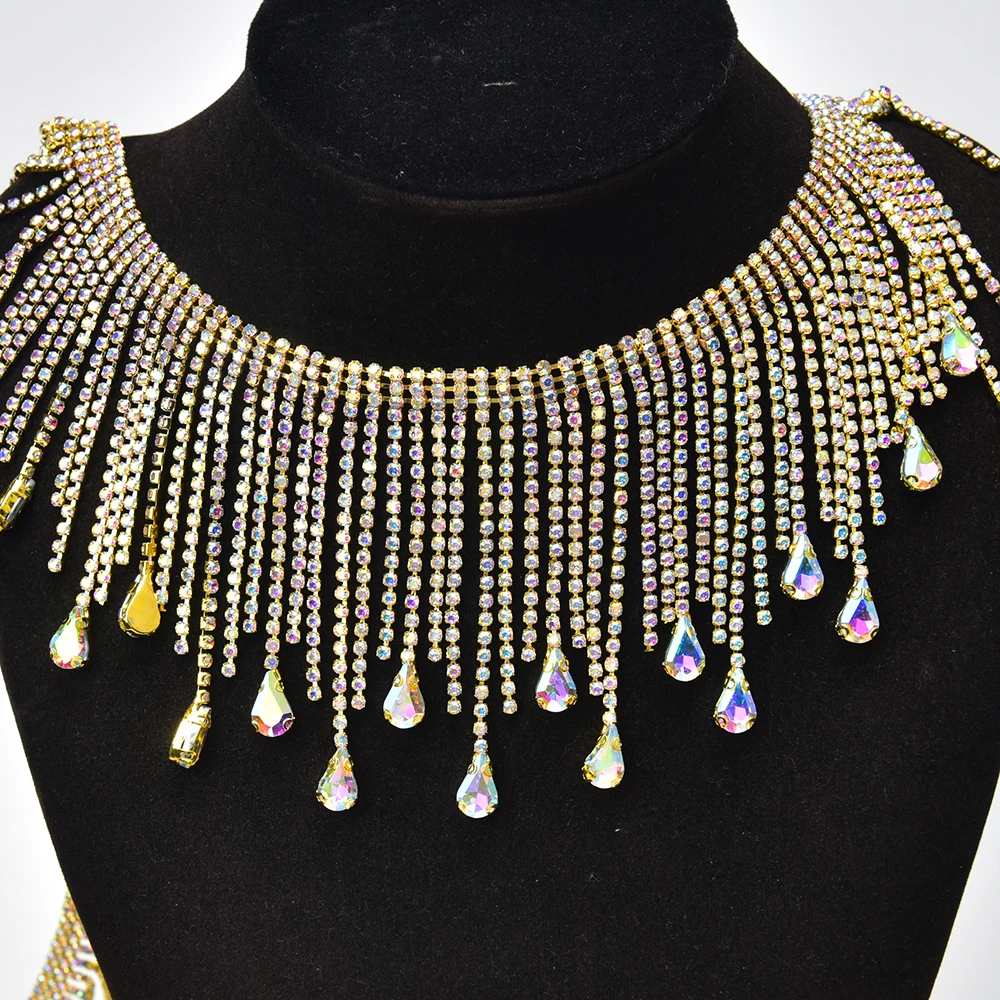 New Arrival Tassel Pendant Sparkling Rhinestones Waist Chain Crystal Fringe Trim Chain For Dance Belt Wedding Dress Accessories