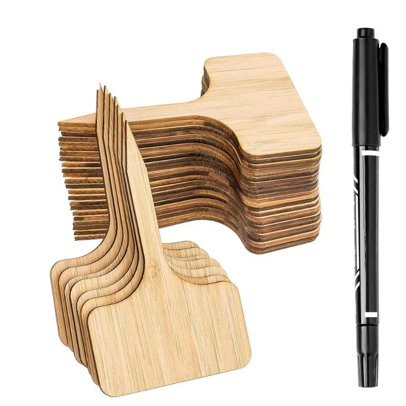 1-6Set T-Type Bamboo Plant Labels Eco-Friendly Wooden Plant Sign Tags Garden Markers For Bonsai Seed Potted Herbs Flowers Tool