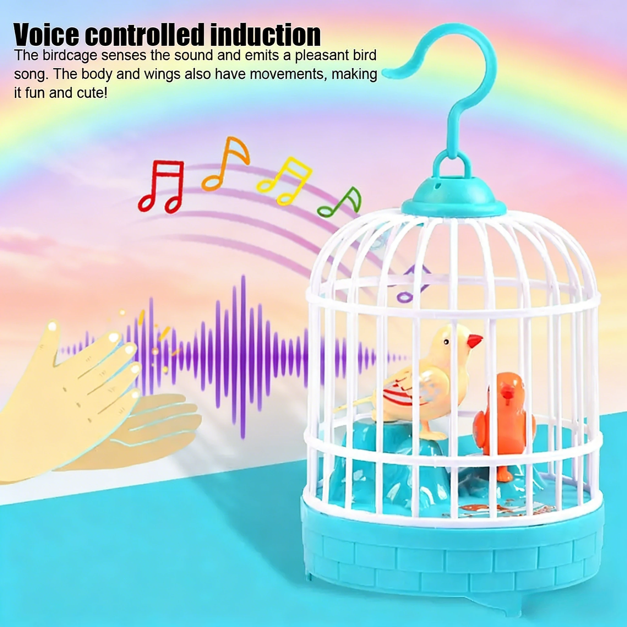 Mini jaula de pájaros de simulación electrónica para niños, juguete con sonido, voz realista, jaula para loros, juguete eléctrico para mascotas para niños