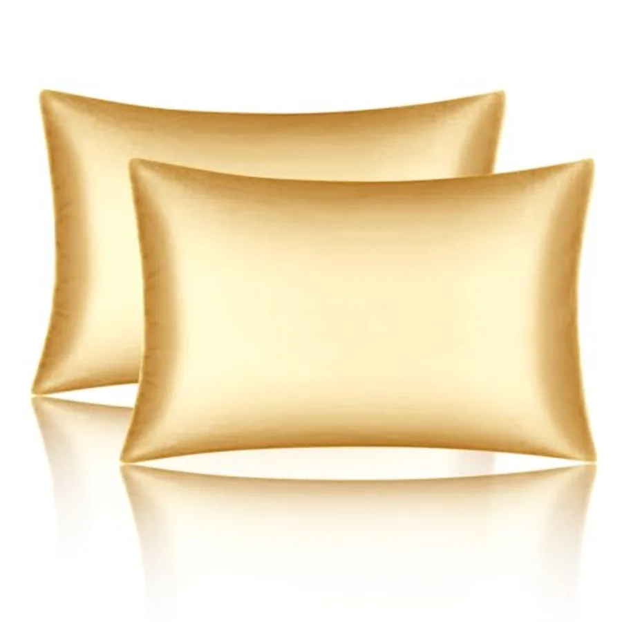

Satin Pillowcases Standard Set of 2 - Silk Soft Pillow Cases for Hair and Skin 20x26 inches, Gold Satin Pillow Covers 2 Pack wi