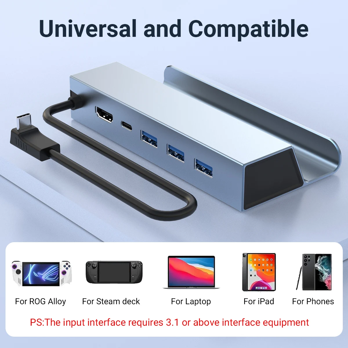 USB-C Game Hub 4K@60Hz Type-C Docking Station with 4K HDMI,PD 100W Charging,USB2.0 Ports for Steam Deck Nintendo Switch iPad