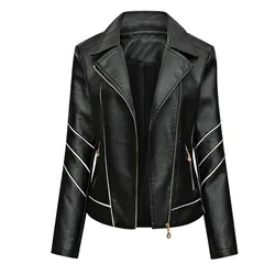 Slim Fit Faux Leather Jacket Women Classic Moto Biker PU Leater Jacket Spring Autumn Basic Zipper Coat Outerwear