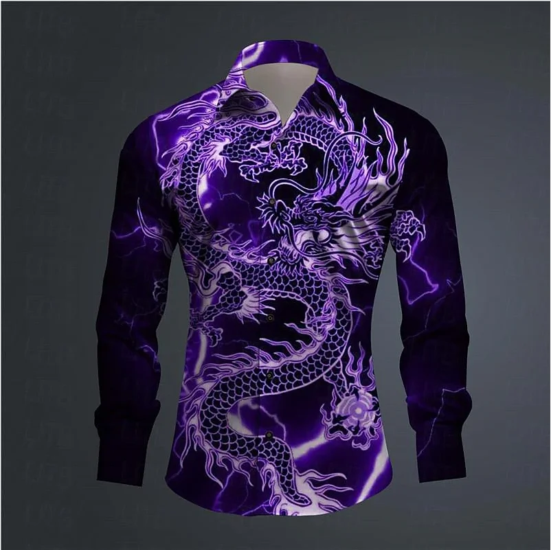 Men's Long Sleeve 3D Printed Shirt Dragon Print Roll-down Button-down  Outdoor Street  Clothing Fashion Casual Beach Style Tops