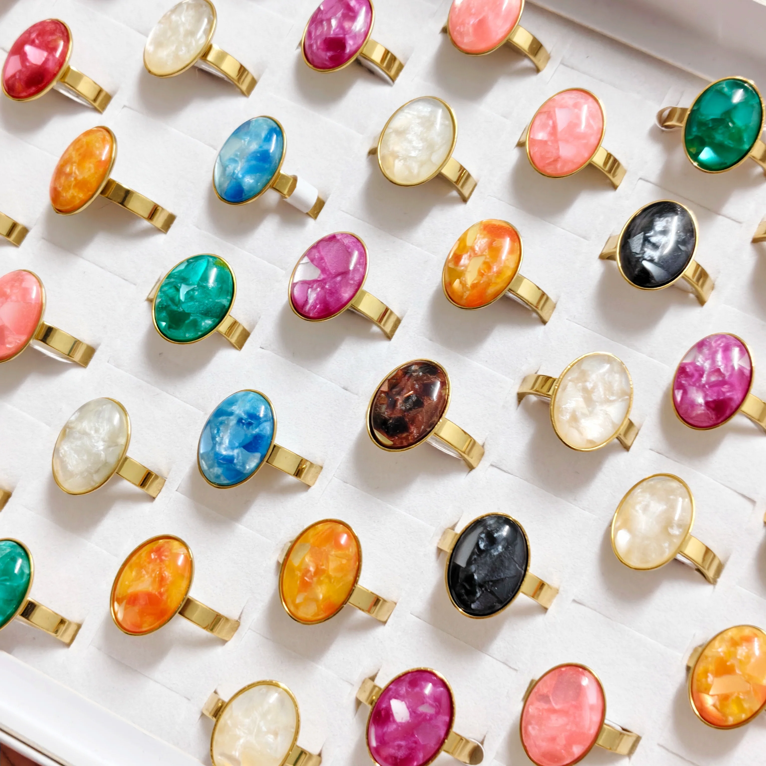 12 Pcs/Lot Stainless Steel Acrylic Rings Women's Jewelry Wholesale Holiday Gifts Finger Accessories Bulk Purchases