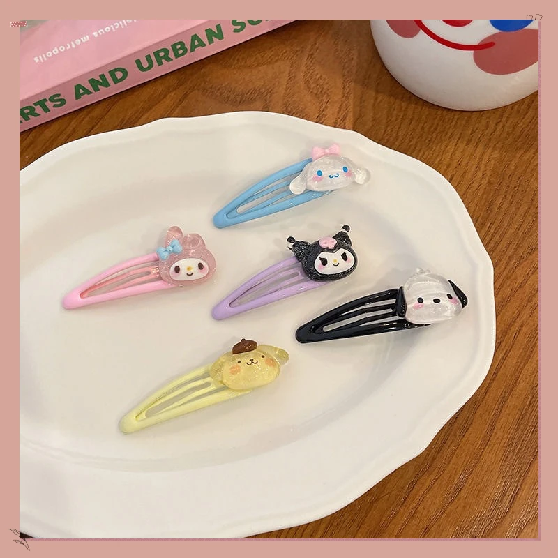 

Transparent Sanrio BB Clip Small and Cute Kuromi Cinnamon Dog Pudding Dog Melody Cartoon Student Girl Bangs Hair Clip Best Gift