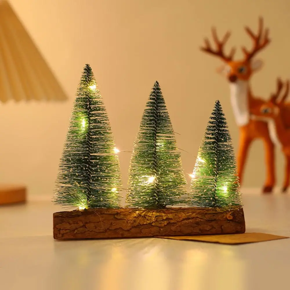 Mini Christmas Tree Ornament Creative Handmade Snow Pine Tree Artificial With Light Micro Landscape Model Festival