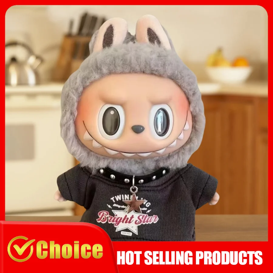 

Labubu Hip Hop Outfit Set For 15cm 17cm Dolls T Shirt Pants Necklace 3PCS Plush Doll Clothes Accessories Fans Gift Collection