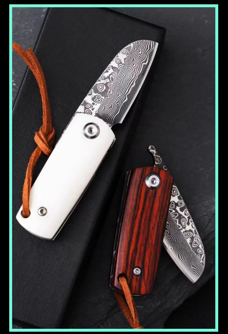 Xiaopangdun Damascus Steel Knife Mini Outdoor Handmade Folding Knife Collection Knife Express Knife Survival Folding Knife