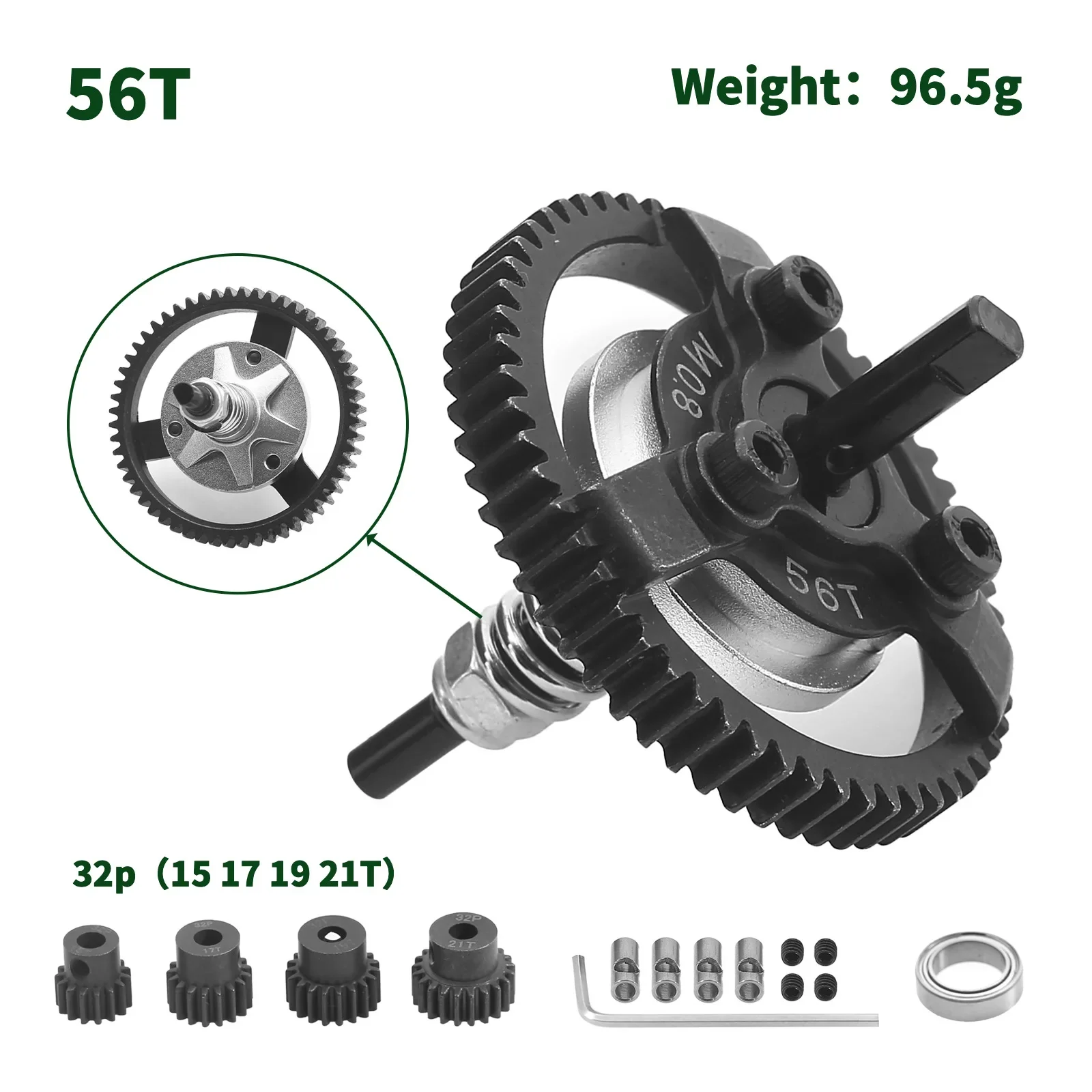 เหล็ก M0.8 50T 52T 54T 56T Spur Gear รองเท้าแตะคลัทช์และเกียร์ Pinion สําหรับ 1/10 Traxxas Ford Fiesta Telluride RC รถอะไหล่อัพเกรด