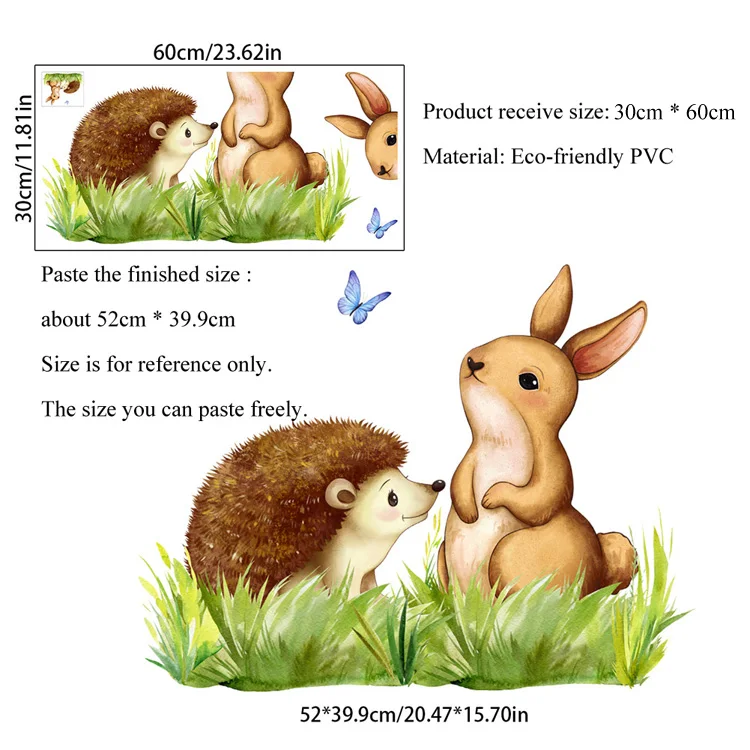 Cartoon Kaninchen Igel Schmetterling Wandaufkleber Kinderzimmer Deko Aufkleber Schlafzimmer Hintergrund Heimdekoration Selbstklebende Tapete – Detail 1