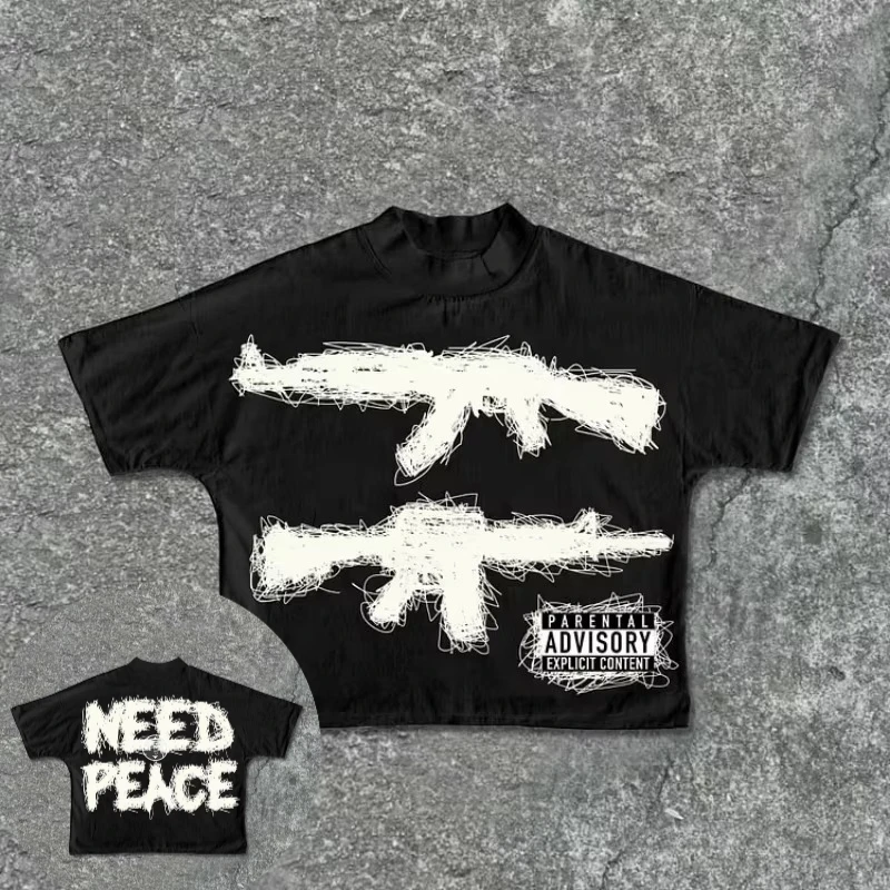 

Need Peace Graphics Cotton Cropped T-Shirts Men Women Y2K Summer Short Sleeves Vintage Oversize Tshirt Streetwear Tops New