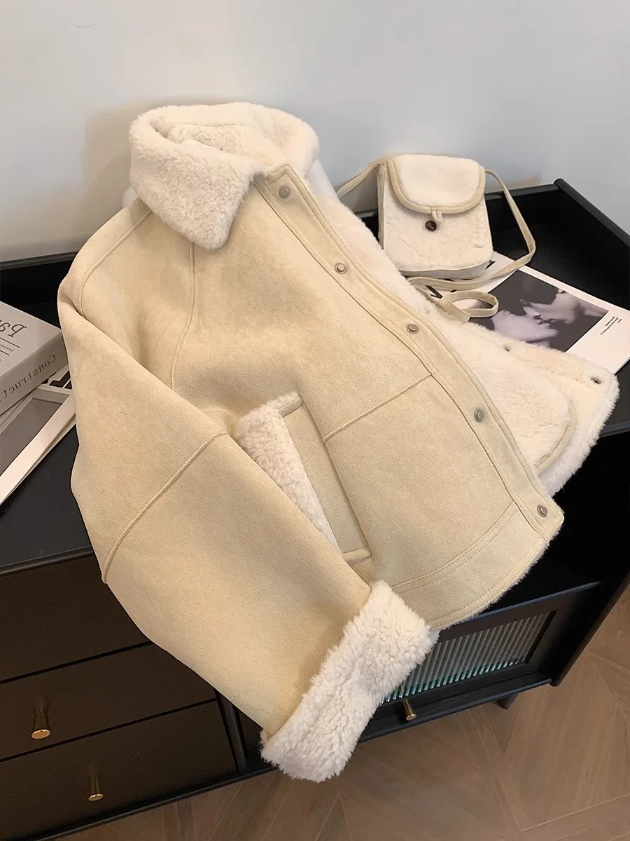 

Retro American Lamb Fur Jaet Motorcycle Sle Women's Men's Autumn Winter Thiened Collar Coat Korean Sle Online Ex...