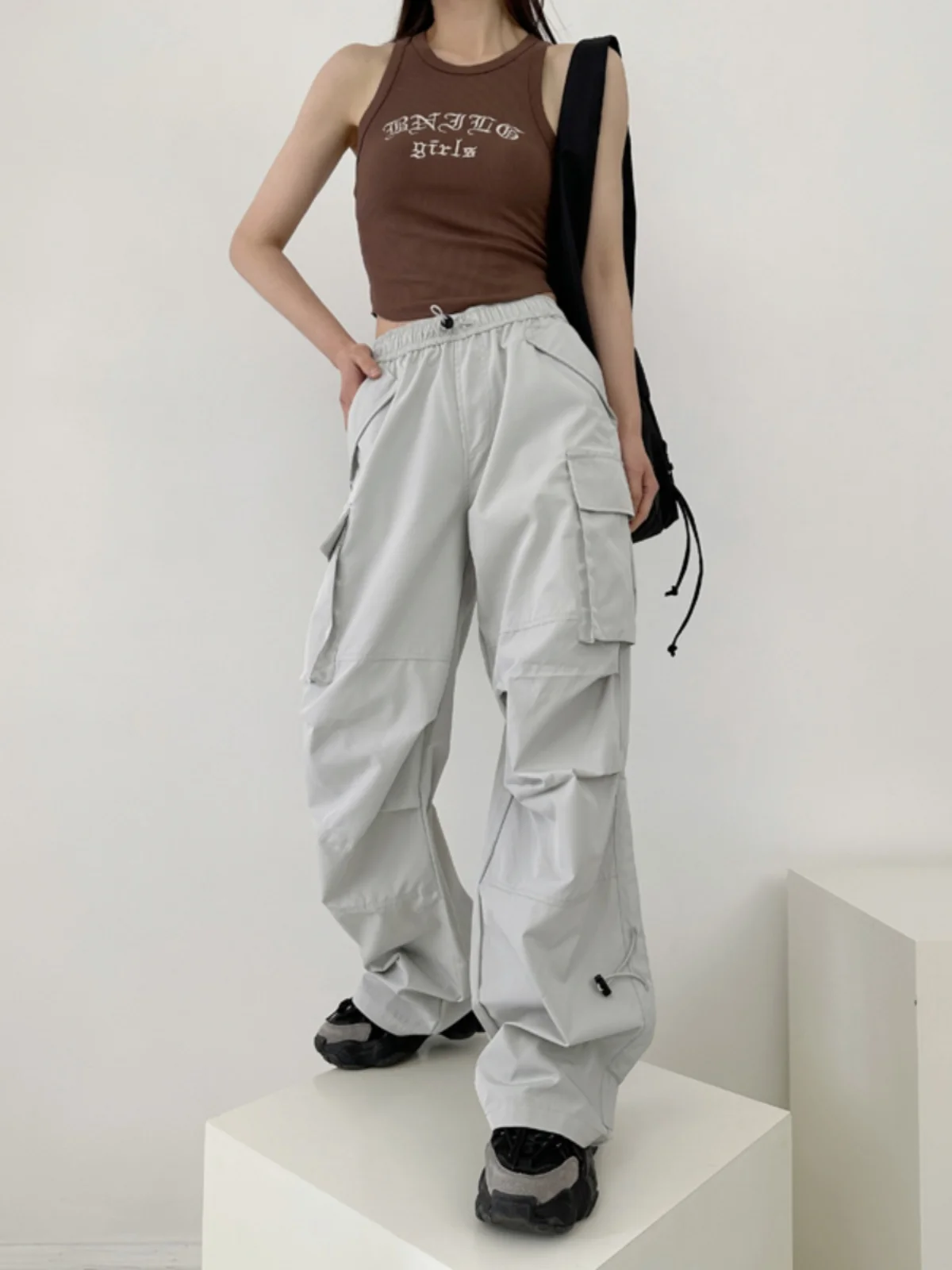 

Женские брюки Qui Dry Work Pants в американском стиле, свободные повседневные брюки с высокой талией и прямыми штанинами, с множеством карманов