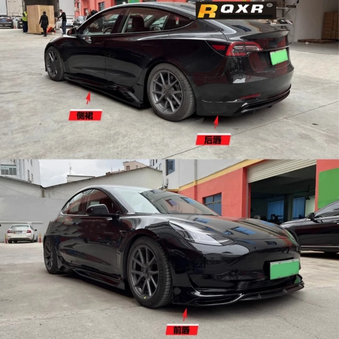 Per Tesla Model 3 cofano motore in fibra di carbonio modificato anteriore ABS labbro posteriore gonna laterale Kit carrozzeria accessori Auto