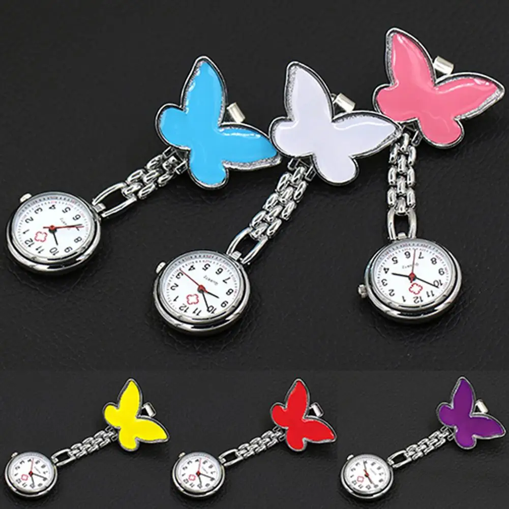 Pocket Nurse Watch Elegant Brilliant Butterfly Shaped Clip on Watch Medical Pocket Watch Pin Pocket Watch Hanging Watch Brooch