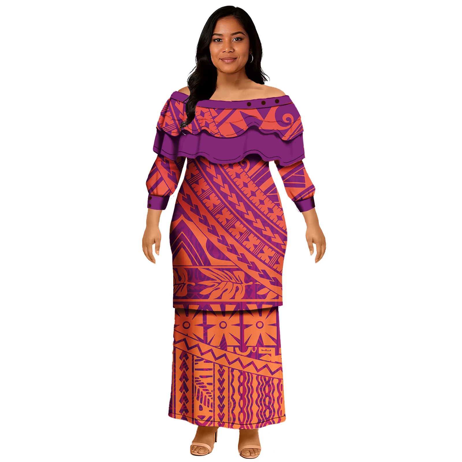 Abito Puletasi Polinesiano Samoa Design Tribale Set da Due Pezzi Puletasi Lady