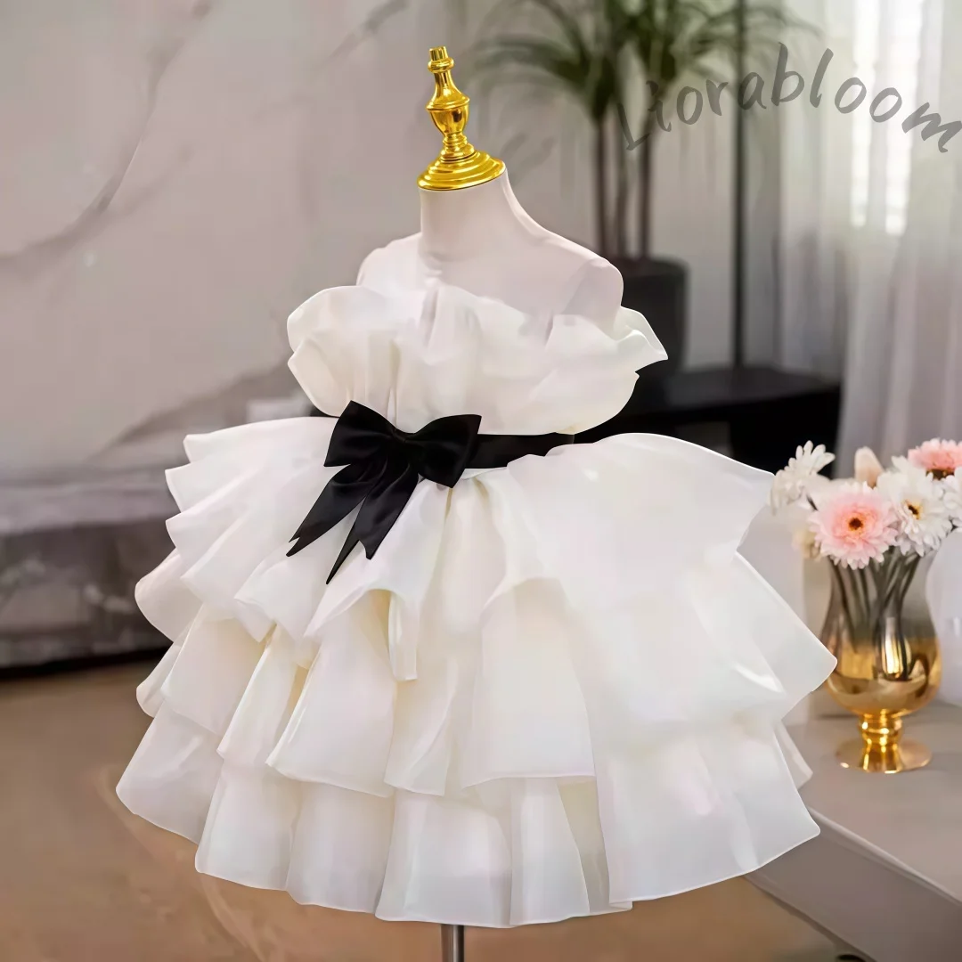 

White Flower Girl Dress Simple Flower Girl Gown Girls Formal Dress Sleeveless Flower Girl Dress Poufy Skirt Girls Party Dress