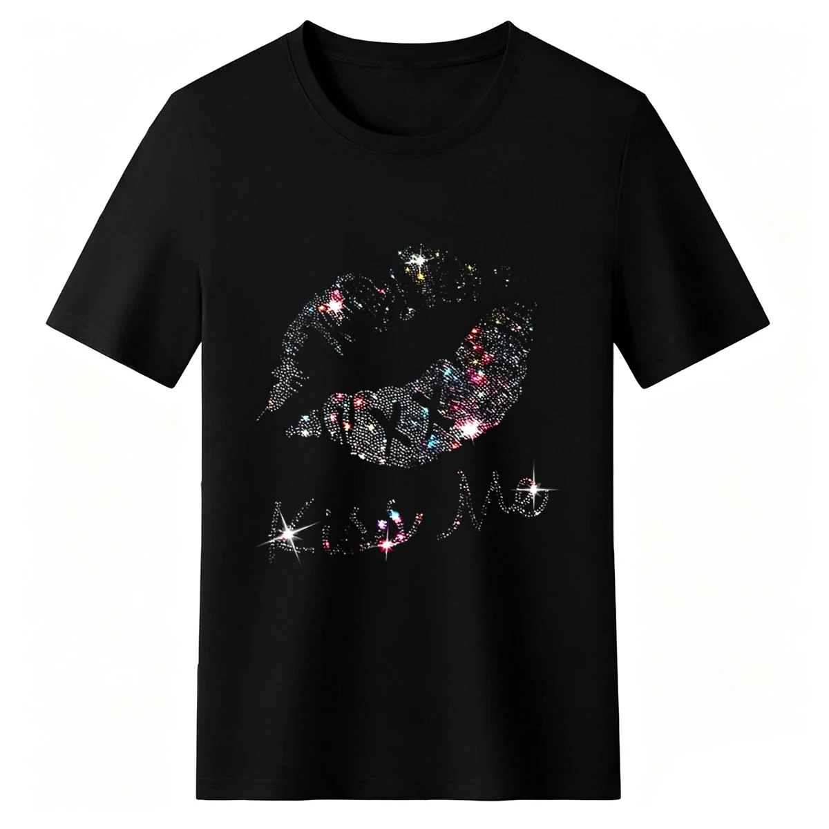 Plus Size Women Sparkly Glitter Lips Kiss Me Graphic 100% Cotton Soft Loose Crew Neck Short Sleeve T-Shirt For Night Out Party Daily Street Casual Tops view 4