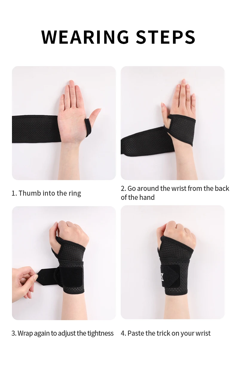 1pc Einstellbare Handgelenk Strap Sport Handgelenk Unterstützung Klammer Schwarz Gewichtheben Armband Für Männer & Frauen Badminton Tennis Gym – Detail 9