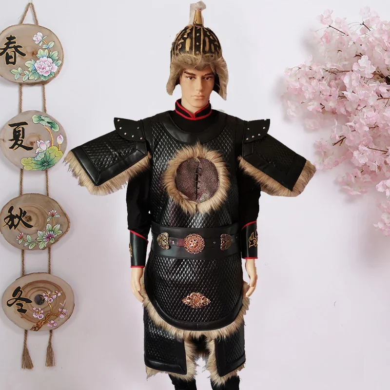 

Medieval Age Hun Hu generals and soldiers Khan helmet armor Yuan Dynasty Mongolian Genghis Khan armor performance Costume