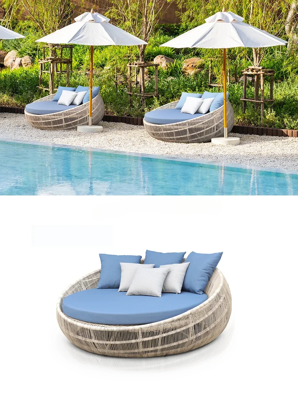 l Hot Sale Outdoor Sun Lounger Wicker Rattan Round Daybed With Canopy Patio Furniture Beach SunBed Round Rattan Day Bed