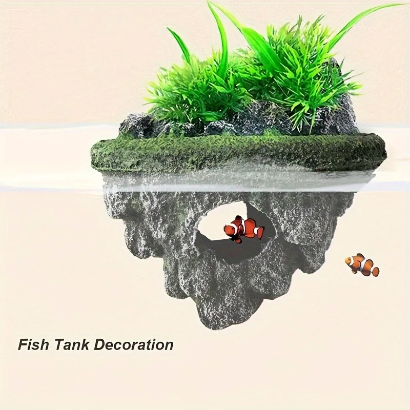 Mehrzweck-Aquarium-Schwimminsel-Dekor, Stein mit Unterstand für Fische, ökologische Landschaft, Steingarten für die Landschaftsgestaltung im Aquarium – Detail 9