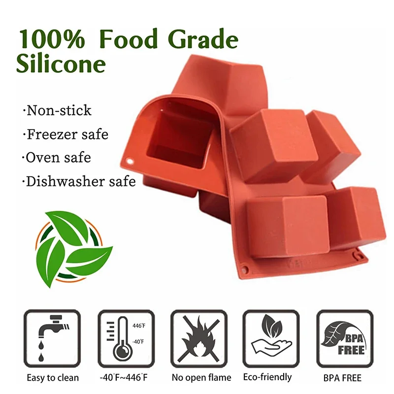 8 Cavity Square Mousse Cake Mold For Baking Cube French Dessert Mould Chocolate Brownie Candle Soap Making Supplies Pastry Tools