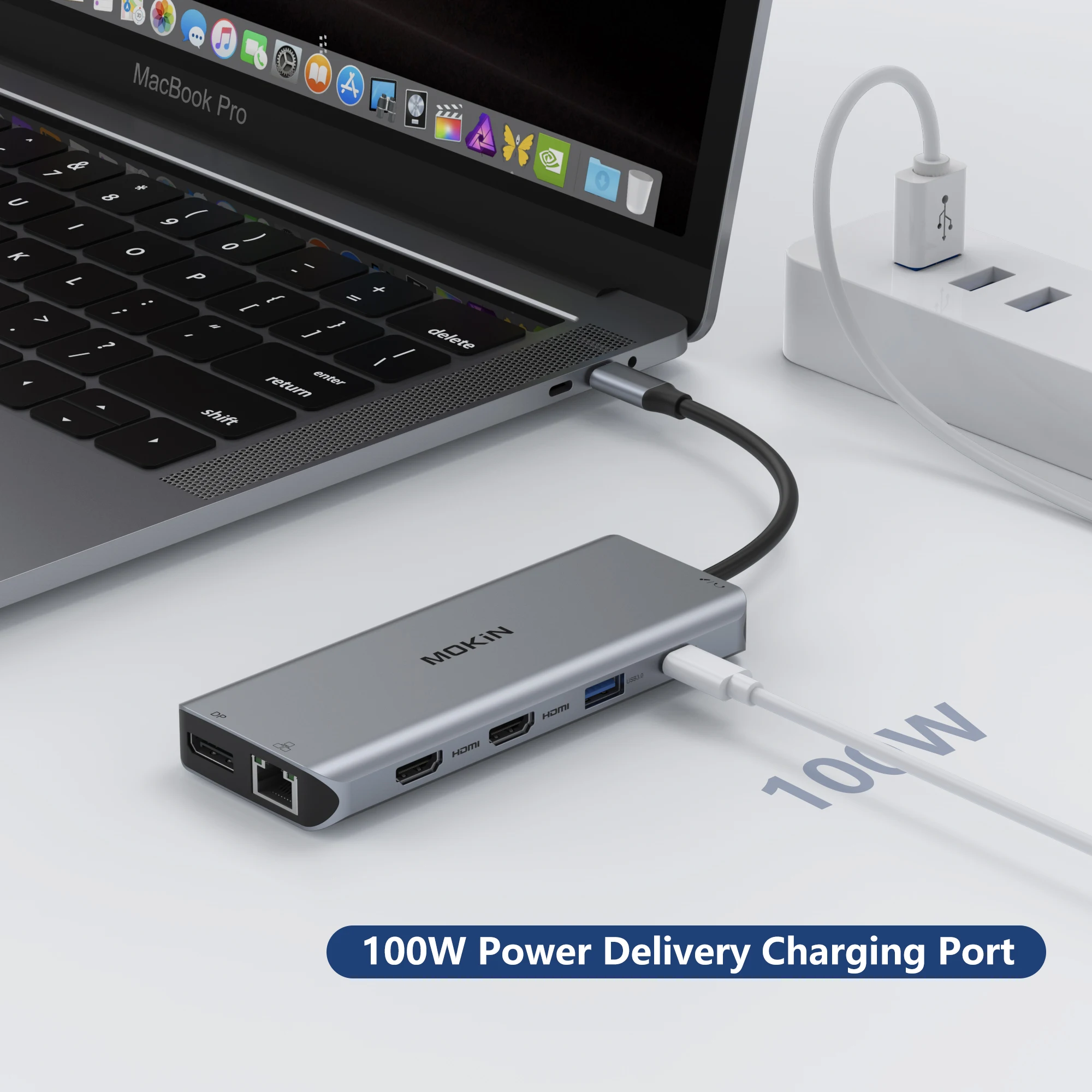 MOKiN 13 in 1 Docking Station for MacBook Air/Pro, iPad, Thunderbolt Laptop: USB3.0, PD 100W, HDMI 4K60Hz, RJ45 1Gbps, Audio