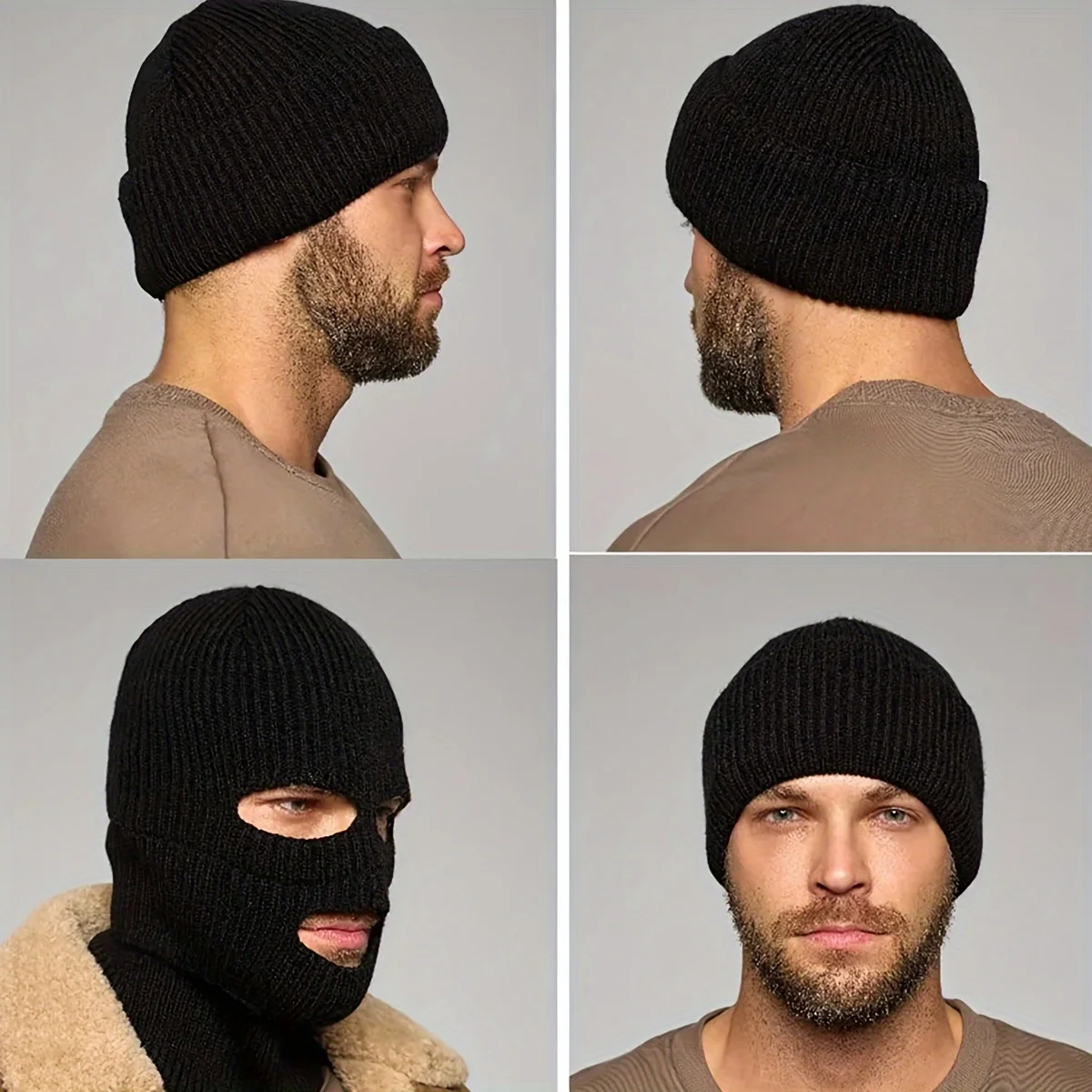 

Вязаная шапка для зимних видов спорта со встроенной Балаклавой | Дышащая ветрозащитная езда на мотоцикле с тремя отверстиями для глаз, трикотажная ткань