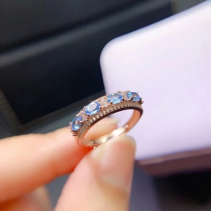 

Классическое серебряное кольцо с драгоценным камнем, 100% натуральное светло-голубое кольцо с топазом для офисной женщины, ювелирные изделия из серебра 925 пробы с топазом 3 мм * 4 мм