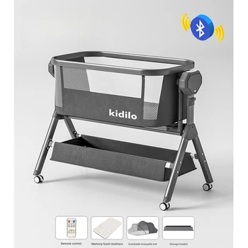 kidilo Multi functional baby crib,movable and foldable, electric splicing large bed,newborn crib Metal material,minimalist style