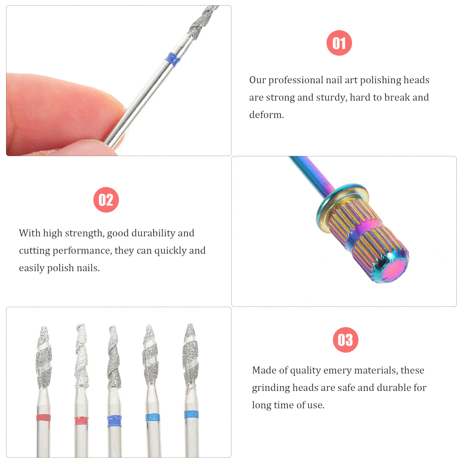 1 set di testine per lucidatura per manicure, accessori per trapano per unghie, ad alta resistenza, buona durata, prestazioni di taglio, idea regalo