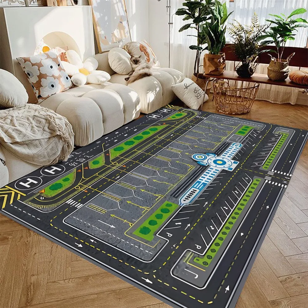 Airplane Play Mat Educational Airport Carpet Toy Runway Rug for Kids Imaginative Play Bedroom Living Room Floor Mat area rug