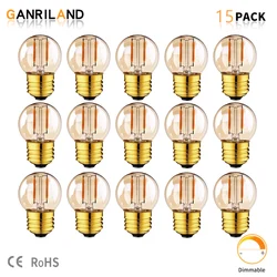 GANRILAND Lot de 15 Ampoule LED E27 1W G40 Globe Clair Ambre  Blanc chaud 2200K Lamp 360 degrés 220V-240V Équivalent Incandescence 10W Dimmable pour G40 Extérieur Chaîne Guirlande Lumineuse [Classe énergétique A++]