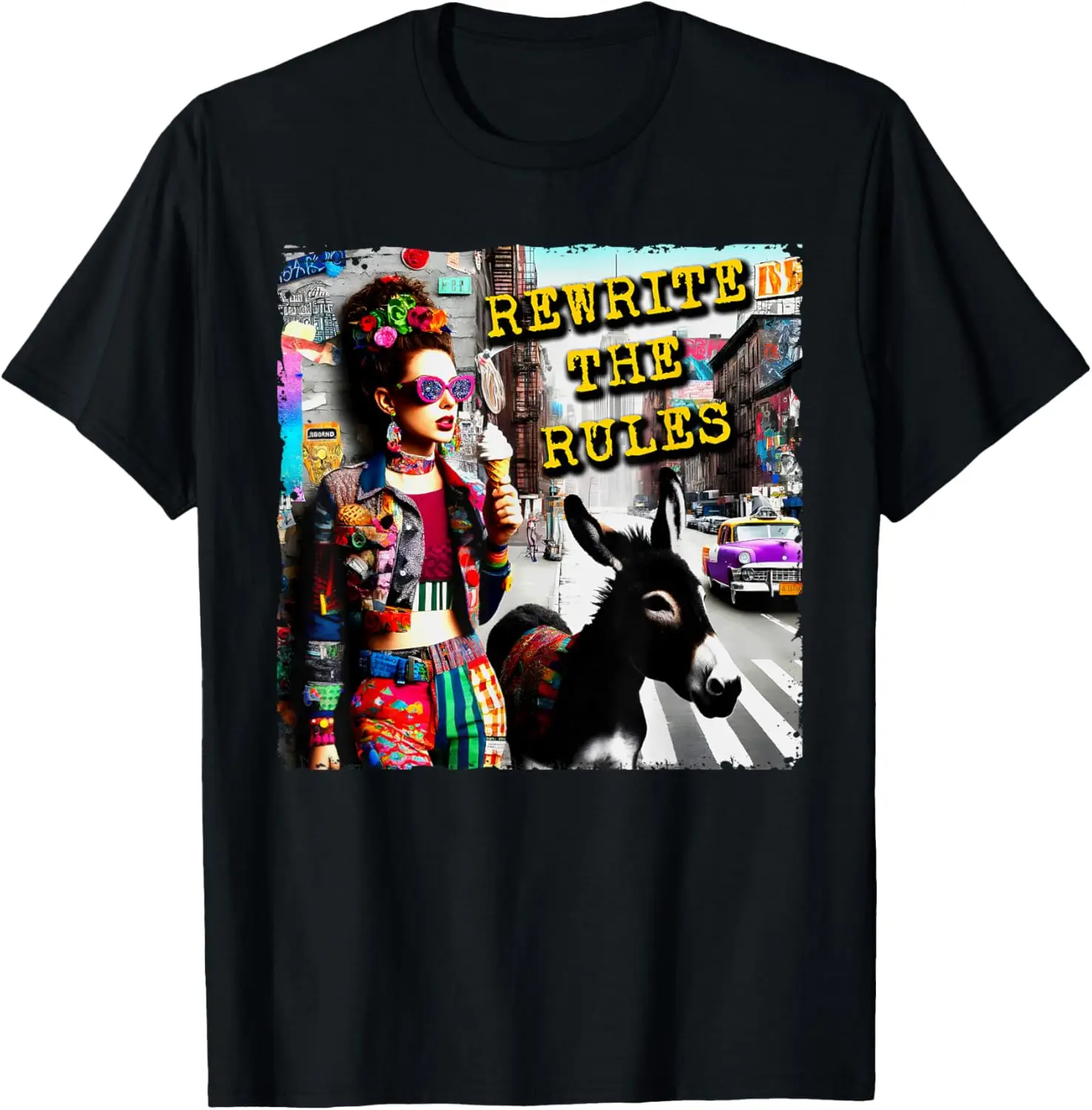 

90s Girl & Donkey Funny Quote Colorful Distressed Vintage T-Shirt