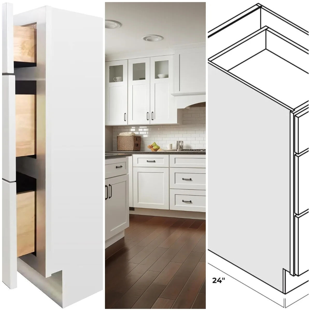 

Напольный шкаф в стиле шейкер с 3 ящиками, каркас из массива дерева, отдельно стоящий или модульный, для кухни, ванной или офиса