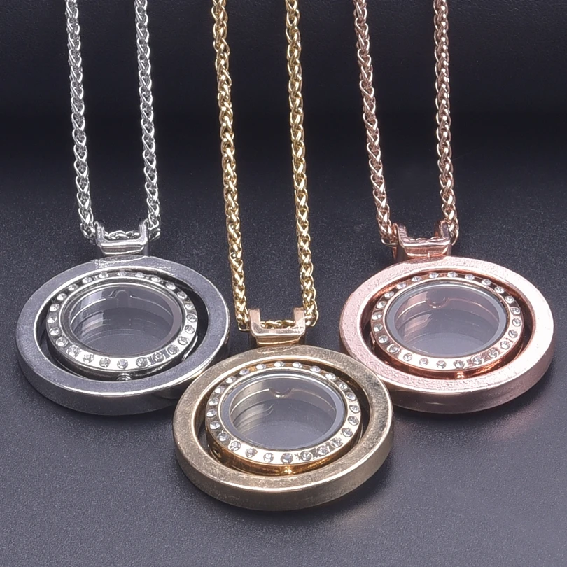 1Pc Round Rotate Glass Floating Photo Relicario Living Memory Locket Pendant Necklaces For Women Collier Homme Jewelry Making