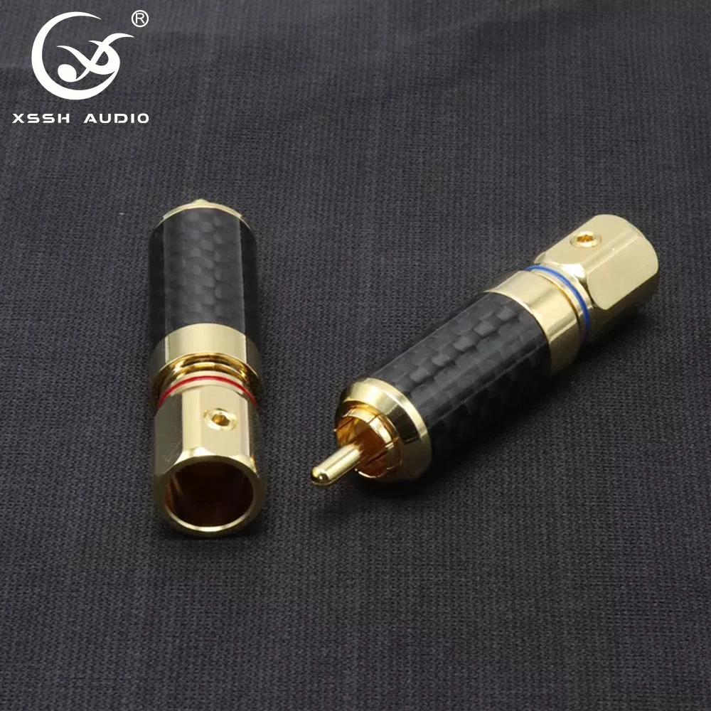 4 stücke Männlichen RCA Adapter XSSH OEM ODM DIY Audio HiFi Carbon Fiber Shell 24K Gold Überzogene 11mm männlichen Audio RCA Jack Stecker Anschlüsse – Detail 1