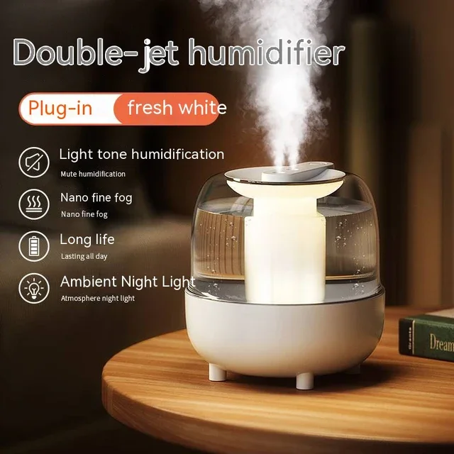 

4L Large Capacity Air Humidifier USB Diffuser With Cool Mist Bedroom Plants Purifier Mute Double Spray