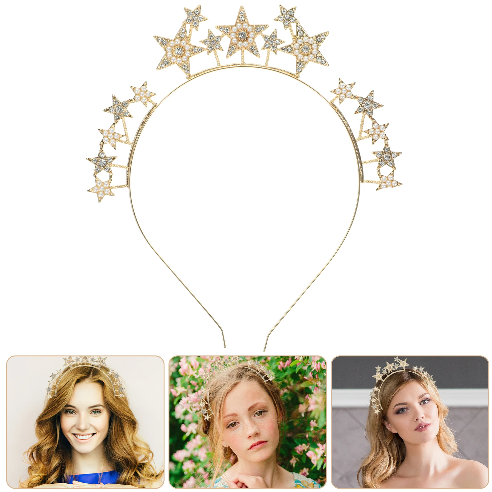 

Rhinestone Star Headband Alloy Five-Pointed Star Crown Headpiece Wedding Birthday Party Hair Accessory Bridal Crowns for Wedding