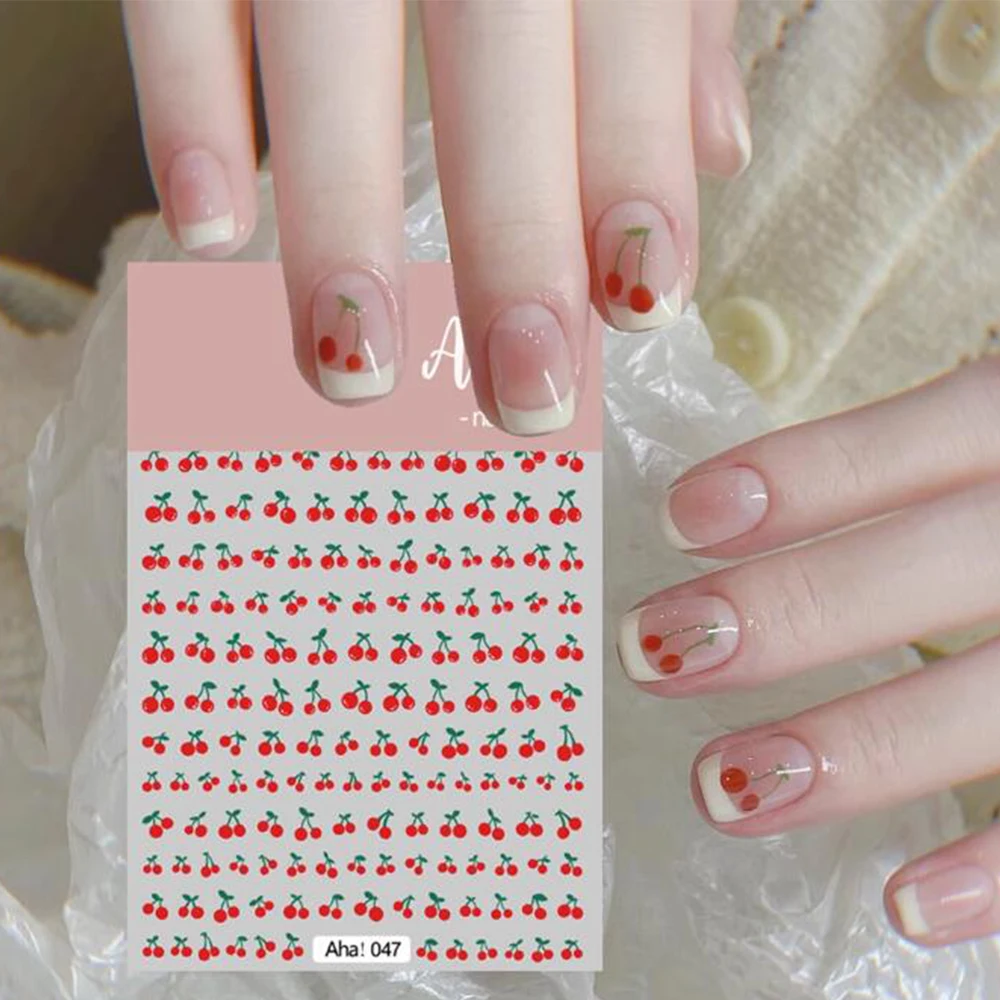 3D Cherry Nails Stickers Spring Summer Cartoon Strawberry Fruit Sweet Slider Self Adhesive nail Art Decals Manicure Decoration