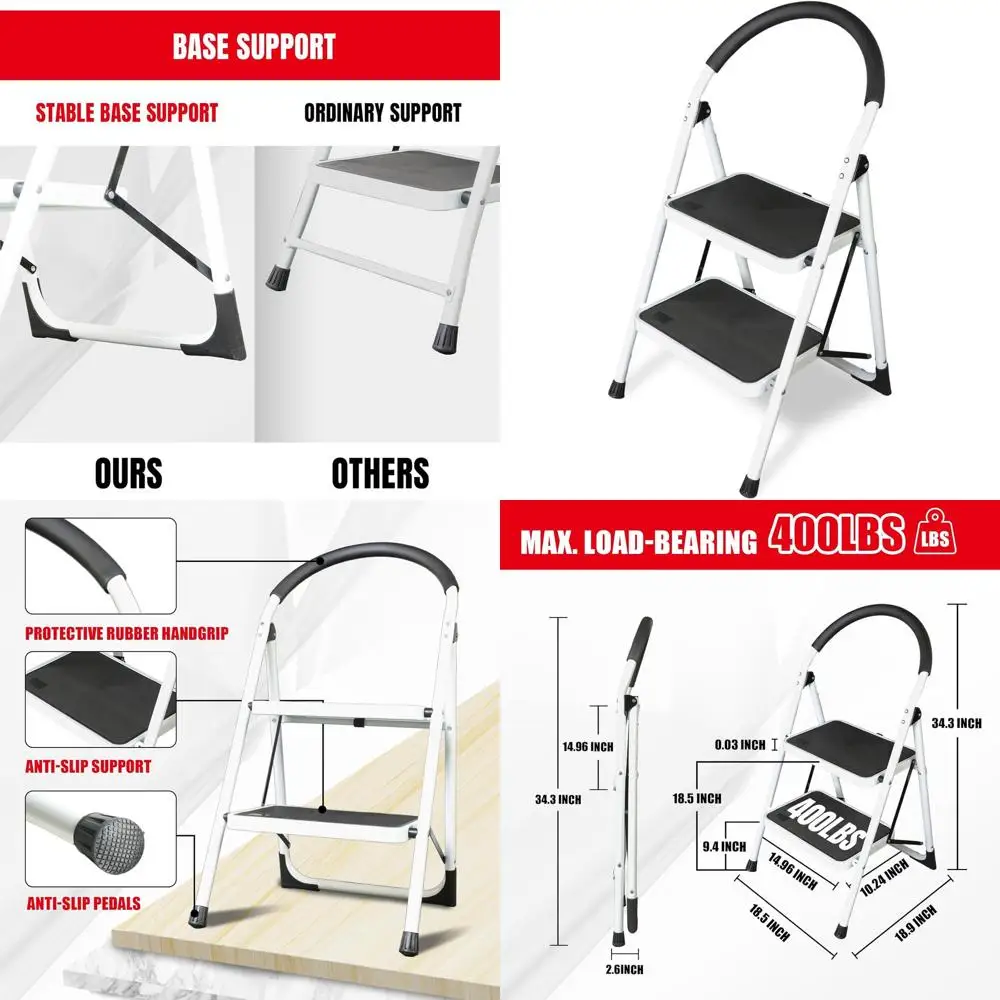 

2 Step Ladder: Ergonomic olding Stool with Anti-Slip Pedal, Step Stool with Padded Handle or Kitchen, Household, Oices. 400 lb a